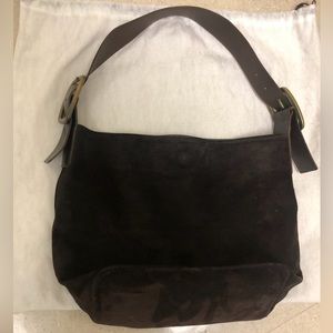 Slouchy brown suede handbag by Italian designer Claudio Orciani